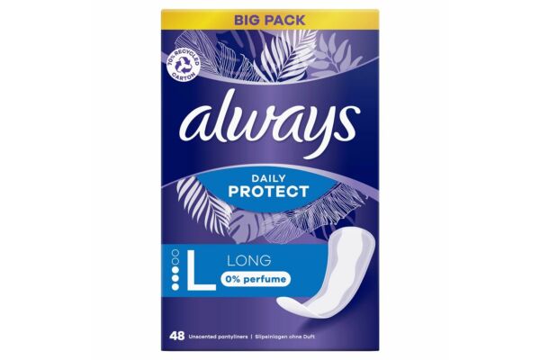 always protège-slip Daily Protect Long sans parfum BigPack 48 pce
