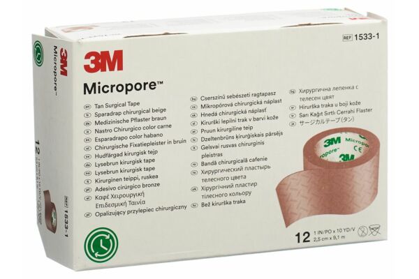 3M Micropore sparadrap sans dispenser 25mmx9.14m chair 12 pce