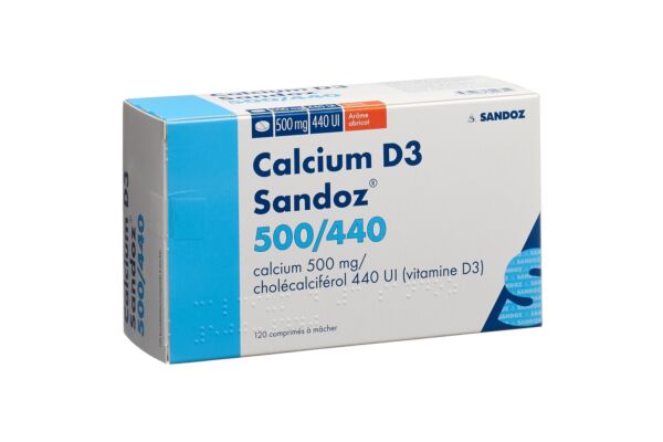 Calcium D3 Sandoz cpr croquer 500/440 abricot 120 pce