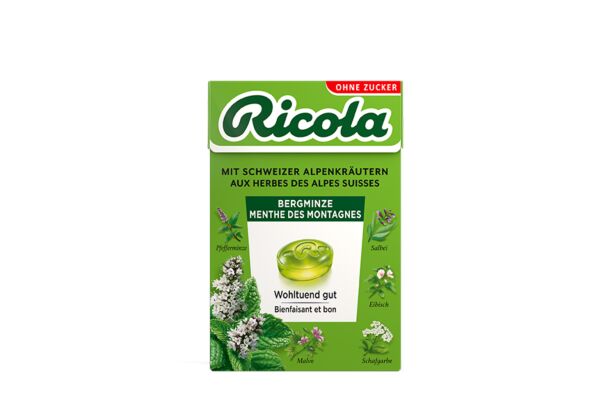Ricola Bergminze Kräuterbonbons ohne Zucker mit Stevia Box 50 g