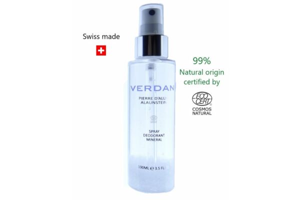Verdan Pierre d'alun Déodorant spray Minéral 99% d'origine naturelle Ecocertifié Swiss made 100 ml