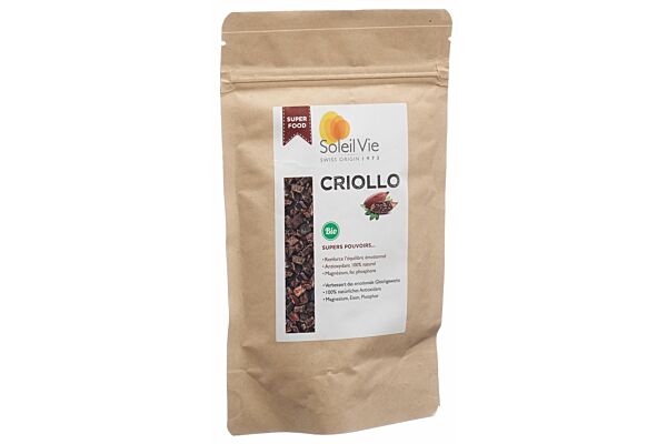 Soleil Vie éclats de fèves crues de cacao Criollo bio 120 g