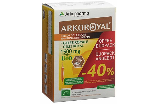 Arkoroyal gelée royale amp buv 1500 mg bio duo 2 x 20 pce