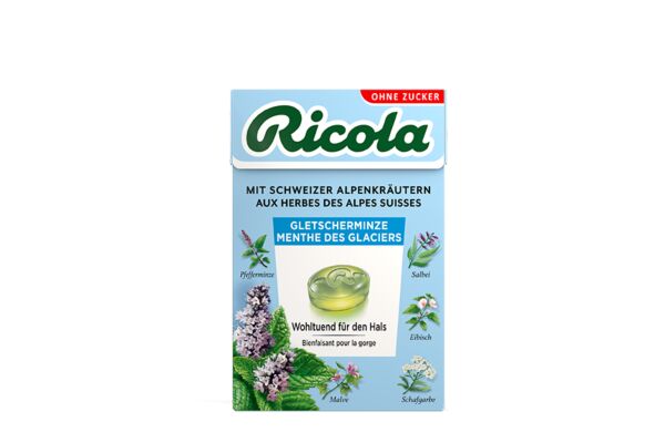 Ricola Gletscherminze Kräuterbonbons ohne Zucker mit Stevia Box 50 g