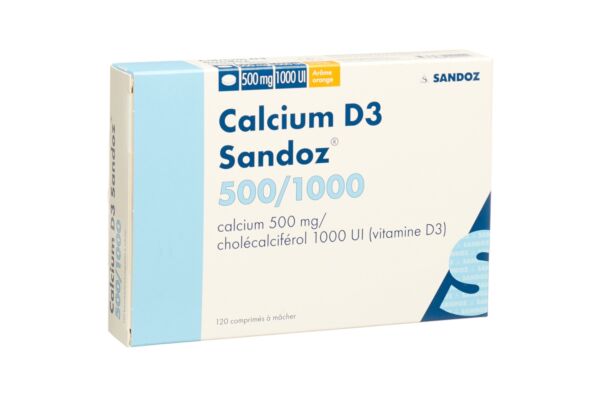 Calcium D3 Sandoz cpr croquer 500/1000 bte 120 pce