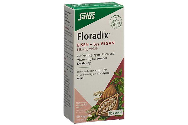 Floradix VEGAN Fer + vitamine B12 caps 40 pce