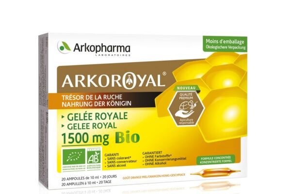 Arkoroyal gelée royale 1500 mg bio 20 amp buv 10 ml