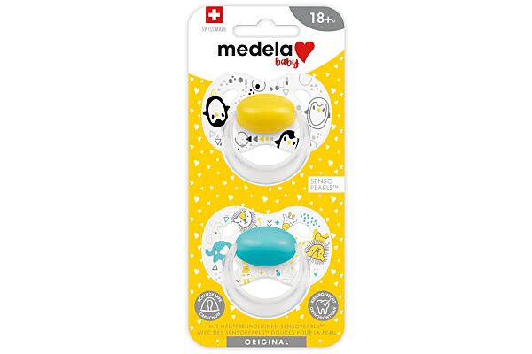 Medela Baby Sucette Original 18+ jaune bleu 2 pce