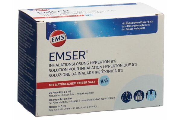 Emser solution pour inhalation 8 % hypertonique 20 amp 5 ml