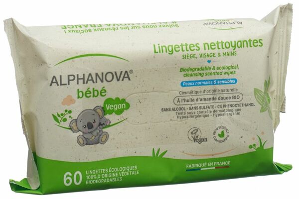 Alphanova BB lingettes à l'huile d'amande biodégradables 60 pce
