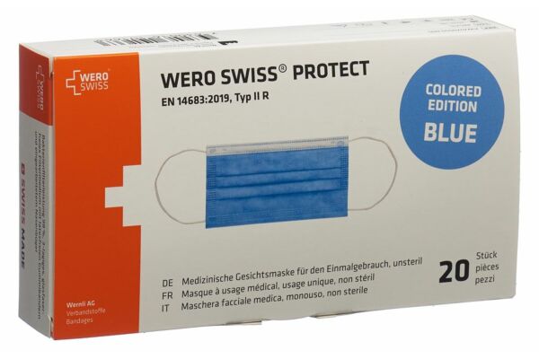 WERO SWISS protect masque type IIR bleu box 20 pce