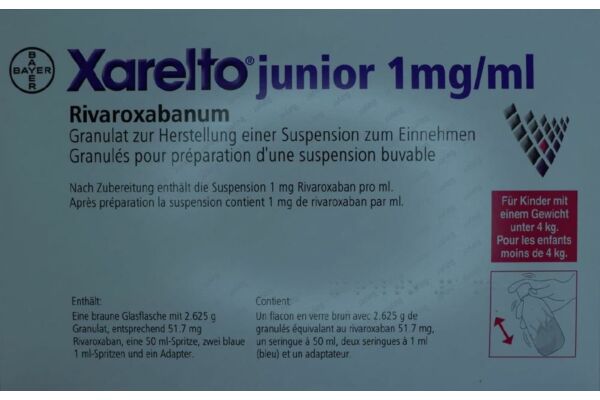 Xarelto junior Gran 1 mg/ml zur Herstellung einer Suspension für Kinder <4 kg Fl
