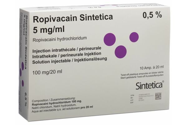 Ropivacain Sintetica Inj Lös 5 mg/ml 20ml Ampullen 10 Stk
